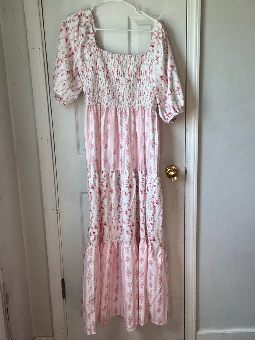 Floral coquette pink maxi dress size Large